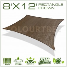 ColourTree 8' x 12' Sun Shade Sail Canopy  Rectangle Brown - Commercial Standard Heavy Duty - 160 GSM - 4 Years Warranty   